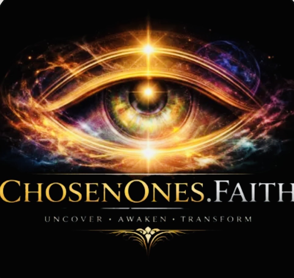 Original uploaded golden cosmic eye artwork with the wording ChosenOnes.Faith and UNCOVER · AWAKEN · TRANSFORM.