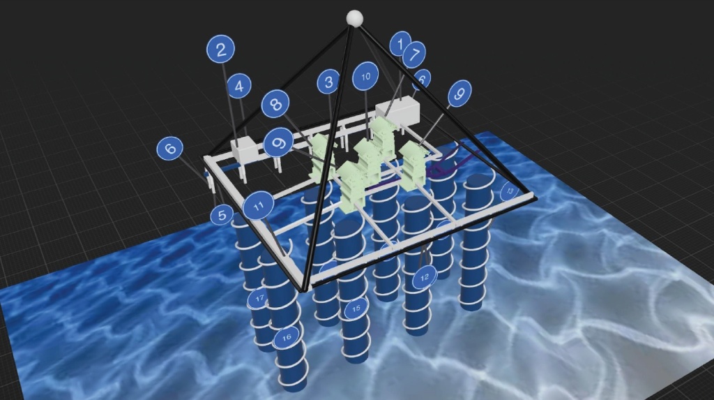 Khafre Project computer reconstruction proposing eight spiral-wrapped shafts beneath the pyramid; unverified